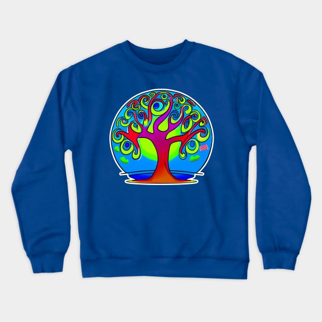 Vibrant 70s Style Planet Earth Snow Globe with Tree of Life (MD23ERD007b) Crewneck Sweatshirt by Maikell Designs